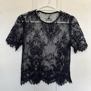Black Lace Short Sleeve Women's Top